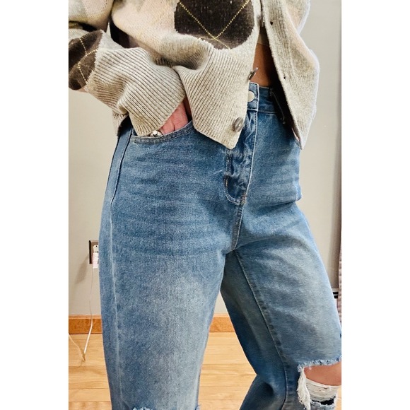 SHEIN Crop Jeans Women Distressed High Waisted 4 - Picture 8 of 15